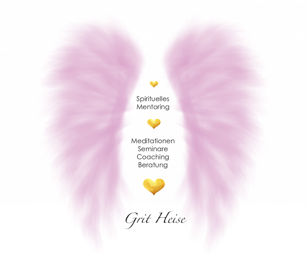 Logo Spirituelles Mentoring Grit Heise - Engelsflügel mit goldenen Herzen